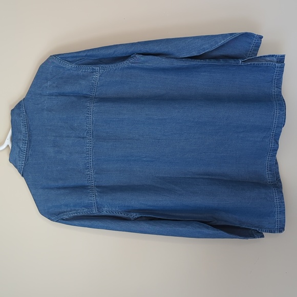 AKS for Nordstrom Tencel Lyocell Button Up Denim Look Coat M Blue Pockets AmyKSu - Picture 13 of 16